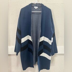 Autumn Skye Navy Black and White Long Open Cardigan Sweater NWT XL